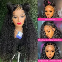 Perruque Bling Hair 30-32 pouces à ondulations profondes, en cheveux humains, avec dentelle frontale 13x6, densité 200%, et fermeture en dentelle HD transparente 4x4, ou perruque frontale 13x4, cheveux bouclés 3