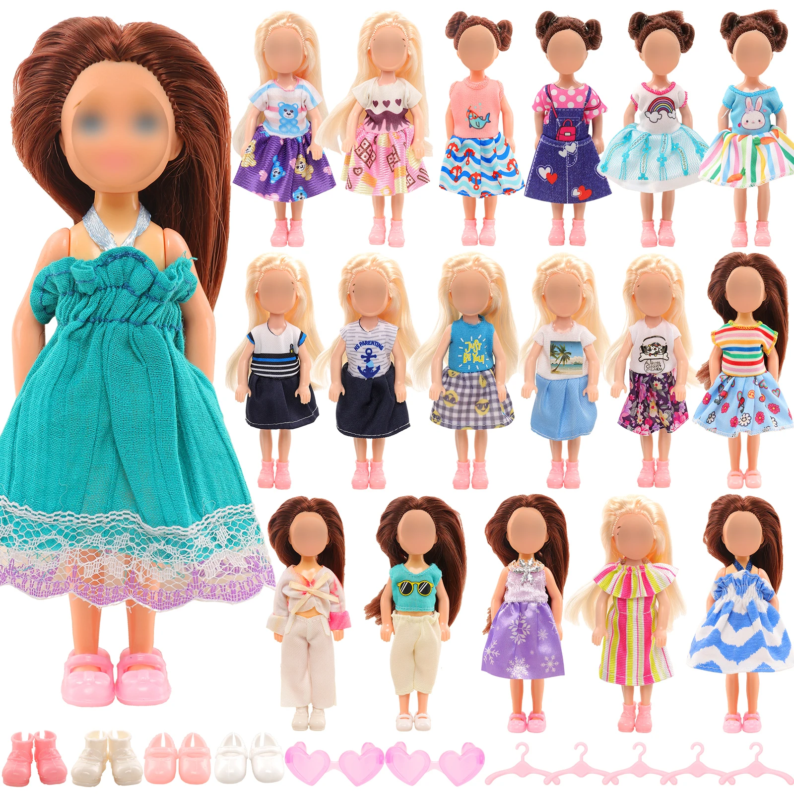 

Barwa 21 Pcs For Chelsea Doll Handmade Clothes Accessories 10 Set Dresses 4 Shoes 2 Glasses 5 Hangers For 5.3 inch Doll