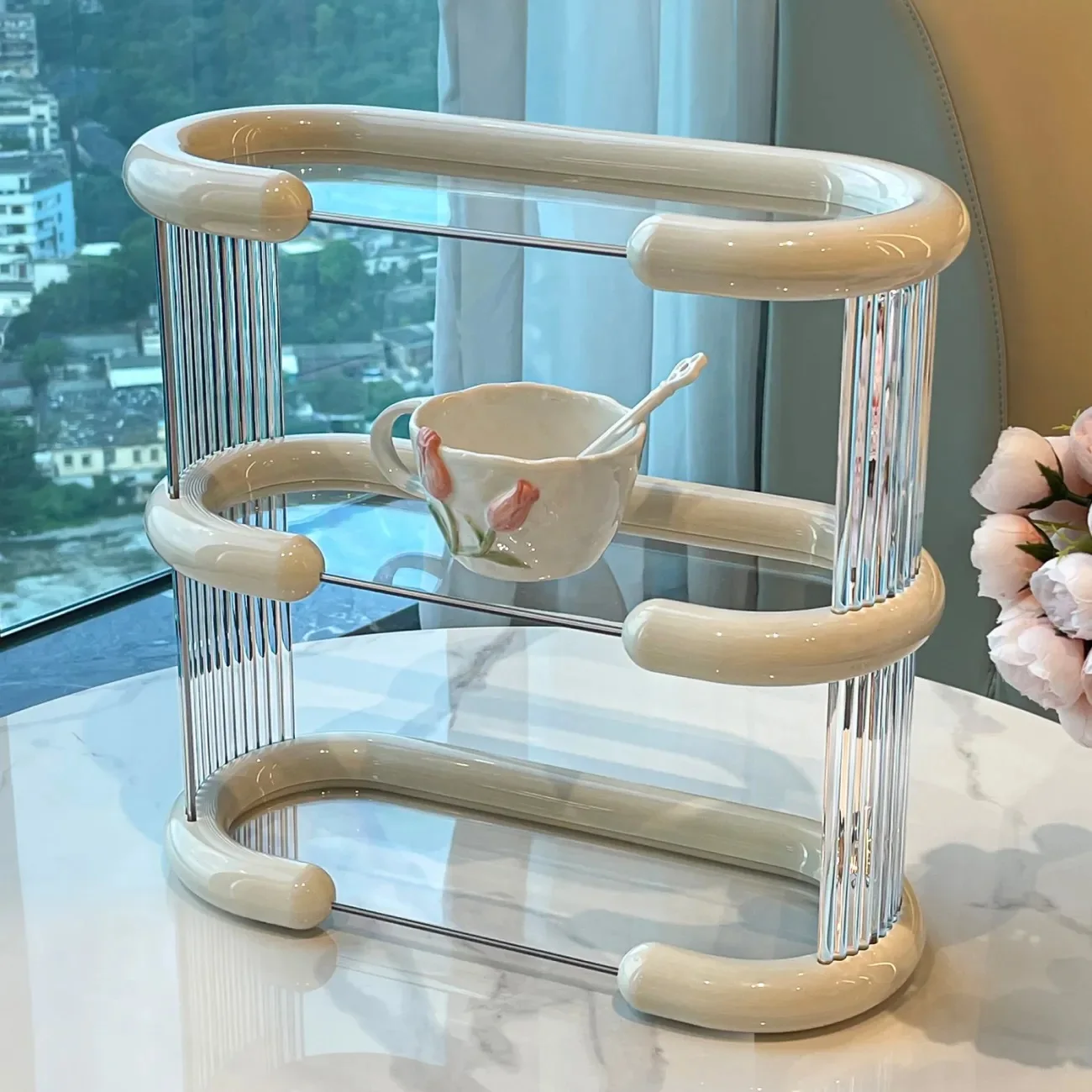 

Storage Shelf for Dining Table, Desktop Cup Holder, High-End Light, Luxury Coffee Cup Mug, Tea Set Storage Box