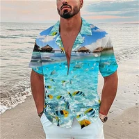 2024 New Men's Summer Short Sleeve Shirt 3D Ocean Animal Printed Button Down T-Shirt Hawaii High Temperament Men's Fashion Shirt 1