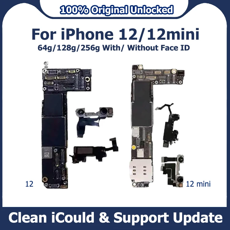 

Original Free iCloud Original Mainboard for iPhone 12/ 12 Mini 64g/128g/256g Motherboard Support Update Face ID Main Logic Board