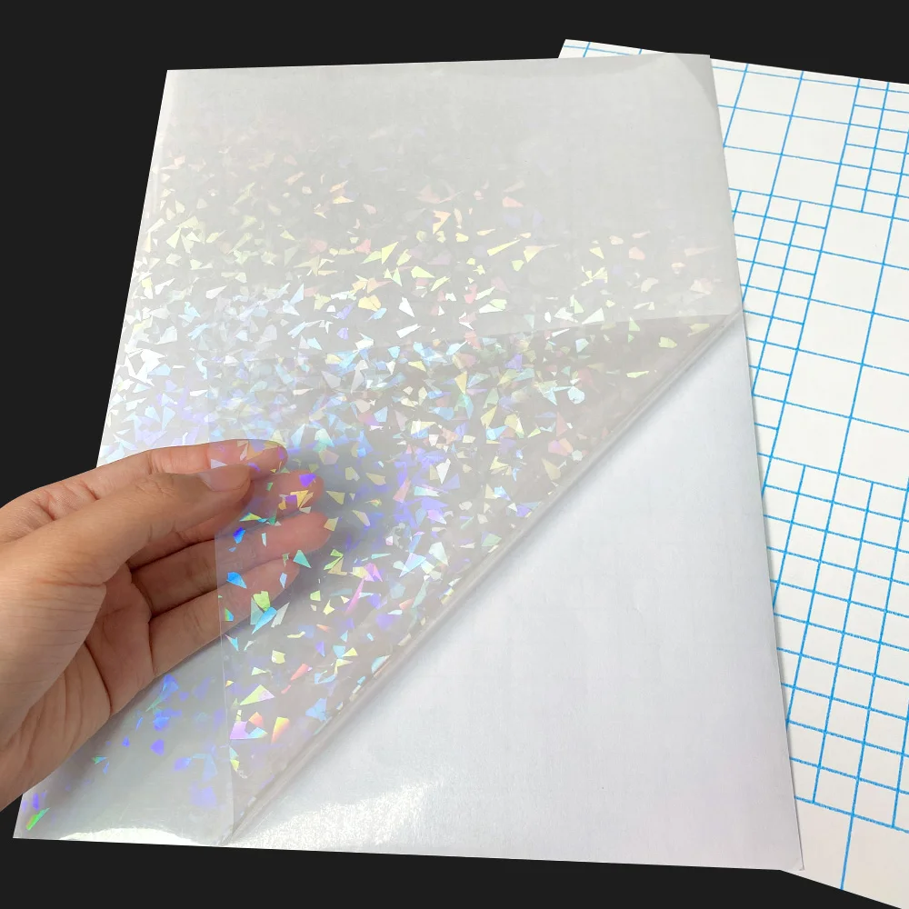 50 feuilles de Film holographique de stratification à froid en verre cassé A4 feuilles étoiles points brillants DIY paquet carte Photo Film holographique