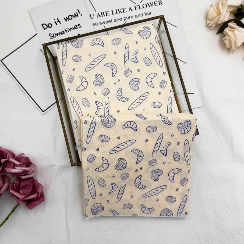 10/20pcs 33cm 2-ply croissant printed napkins baking party colored paper cups flower origami DIY Decoupage Paper