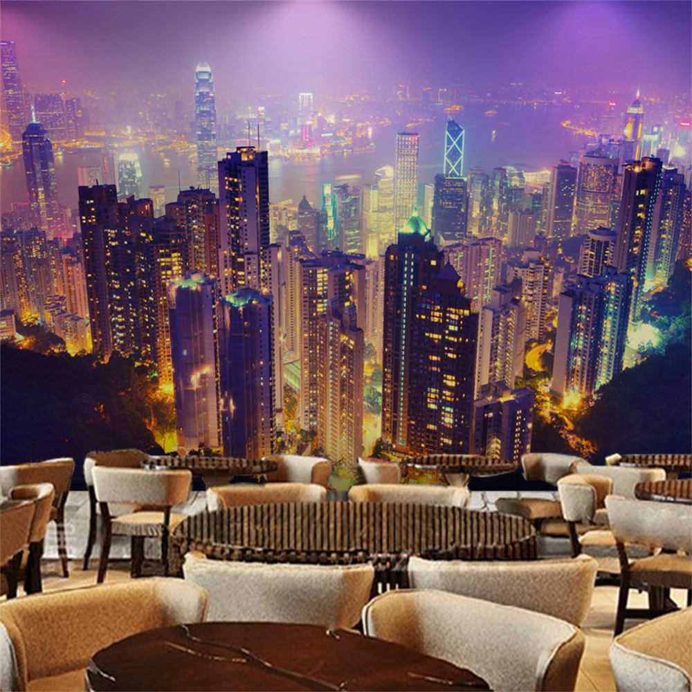 Custom Modern city night scene scenery mural wallpaper for wall covering 3D European TV background 3D wallpaper living room sofa wallpaper city guide melbourne 2014