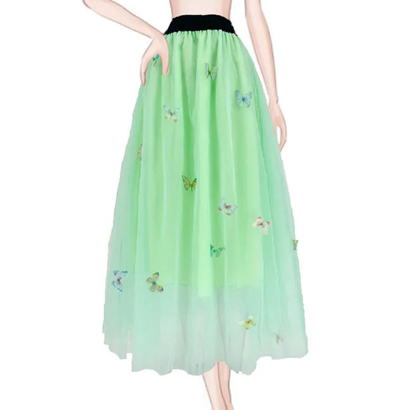 

Plus Size Spring/Summer Fairy Women Skirt Mesh Five layered Three Dimensional Butterfly Mid length Travel Holiday Skirts 2024