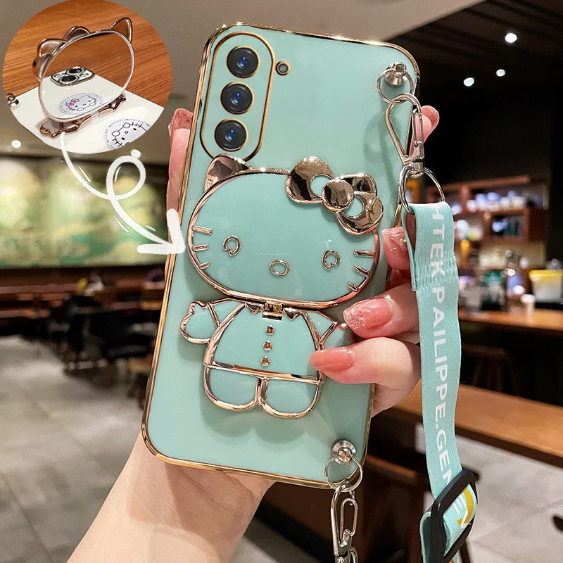 thumbnail image 1 of Hello Kitty Holder Bracelet Strap Lanyard Plating Phone Case For Samsung Galaxy A53 A73 A13 A23 A33 A12 A22 A32 A52 A52S A72 A04, 1 of 5