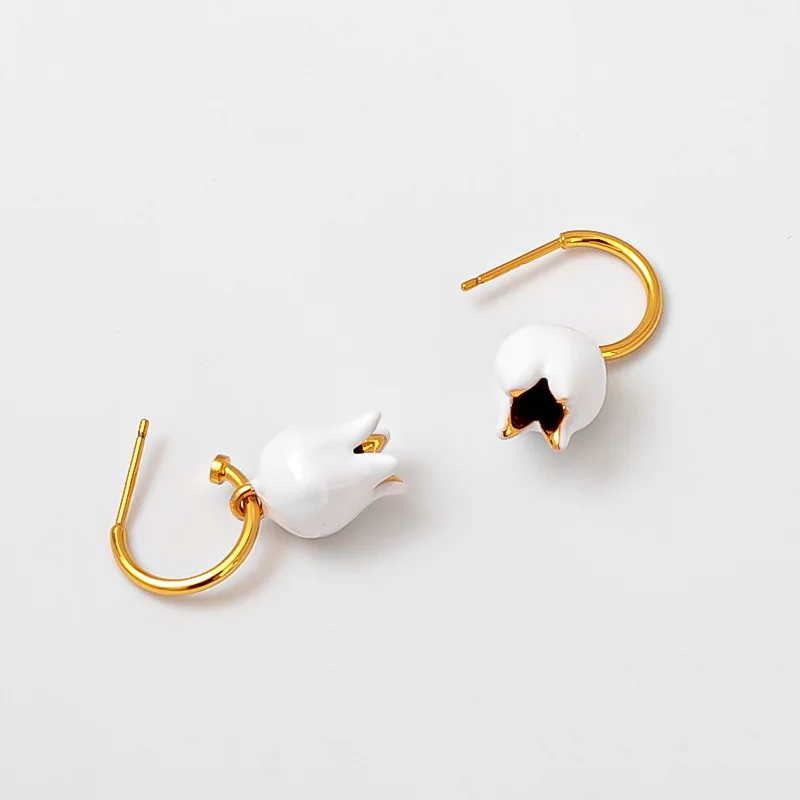 

LONDANY earrings French vintage lily valley stud earrings simple enamel flower niche design drop earrings