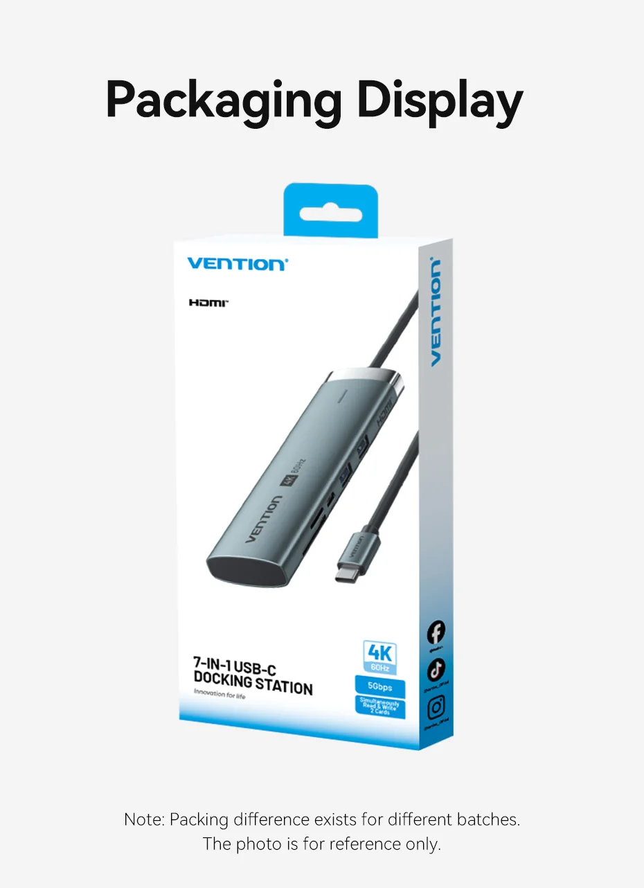 USB C HUB HDMI 4K@60Hz 7 in 1 USB 3.0 5Gbps SD&TF Adapter PD 100W HUB Splitter f