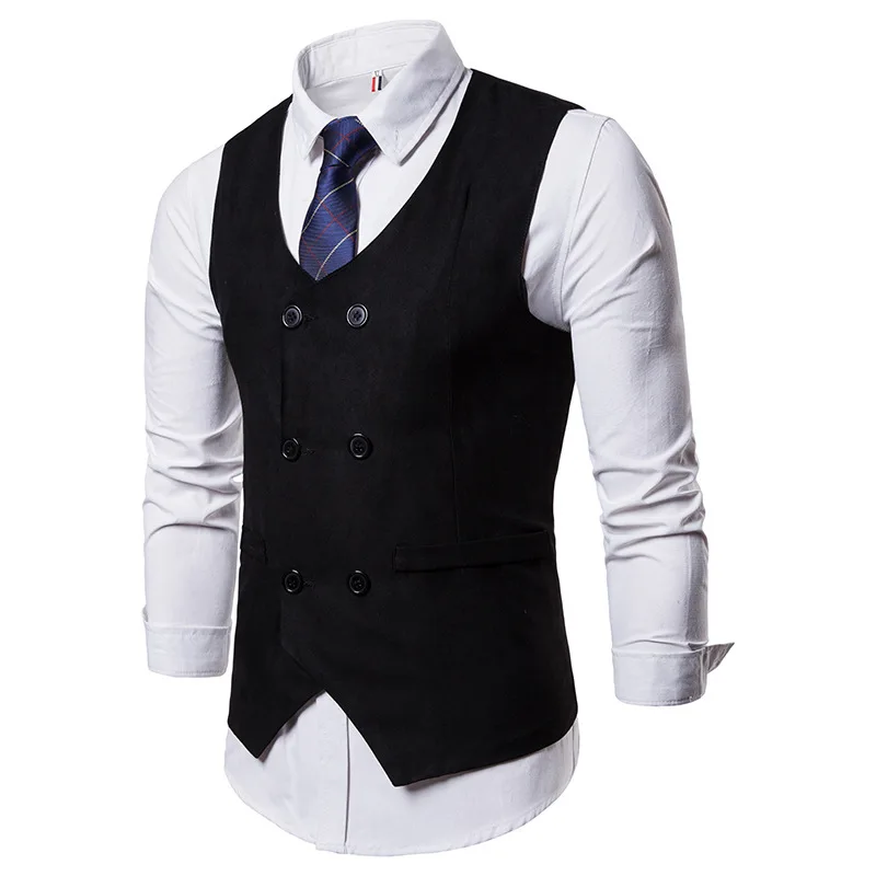 

LUCLESAM мужской костюм жилет повседневный деловой двубортный жилет индивидуальный свадебный смокинг жилет Новая мода