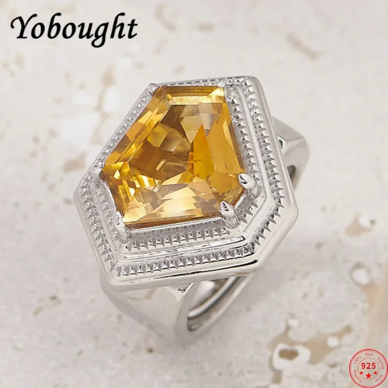 

S925 sterling silver charms rings for women men new fashion exaggerated personality yellow crystal punk jewelry free shipping