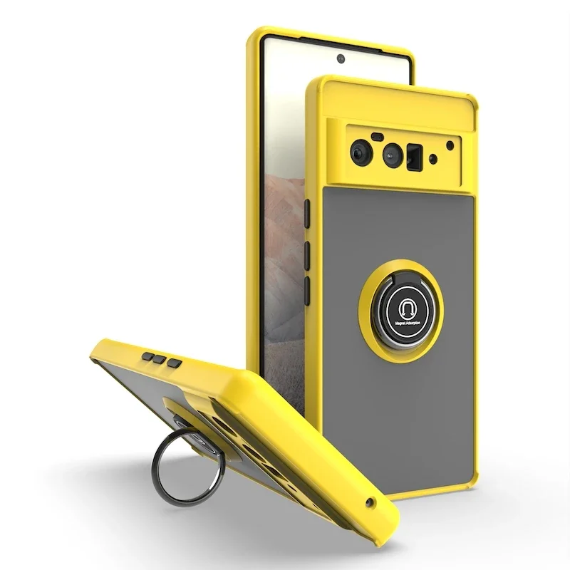 Matte Finish Shockproof Phone Case with Magnetic Ring Bracket and Anti-Fall Protection