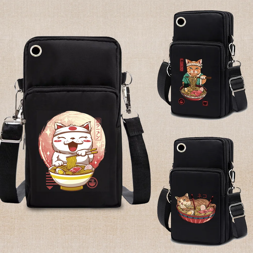 Fashion Small Crossbody Bags Women Mini Japan Cat Print Shoulder Messenger Bag Clutch Ladies Phone Bag Purse Handbag Wrist Pack