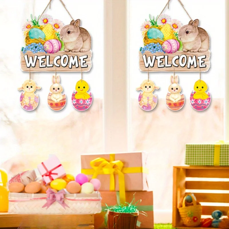Easter DIY Hanging Ornament with Sting and Dispensing glue, Easter Bunnies, Eggs and Carrot Elements, for Home Office Room Party