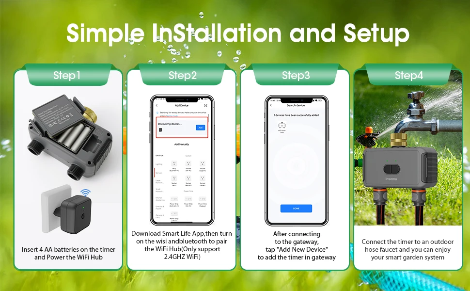 Description Picture 3 of itemInsoma Water Timer with Gateway Dual Hose Automatic Garden Irrigation Watering System Remote Sprinkler Programmer support Alexa