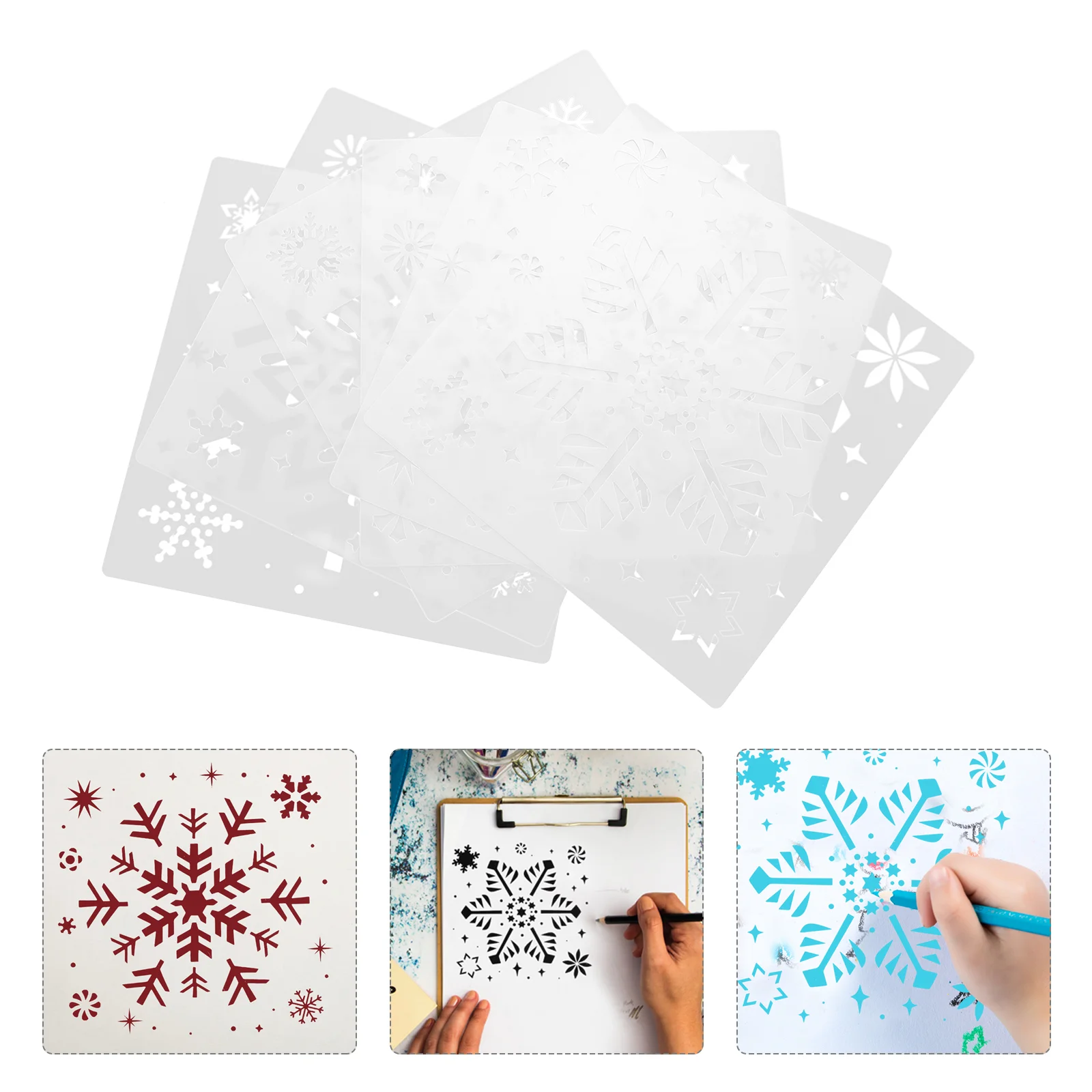 Christmas Stencils Template: 6pcs Snowflake Painting Drawing Stencil Reusable Craft Spraying Window Glass Door Car Scrapbooking