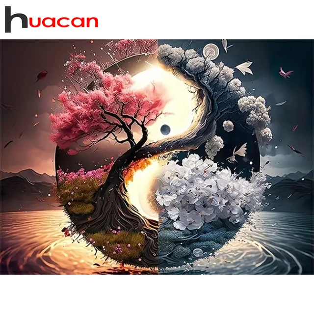 Huacan 5D Diamond Painting Kit Yin Yang Tree Embroidery Kit Full