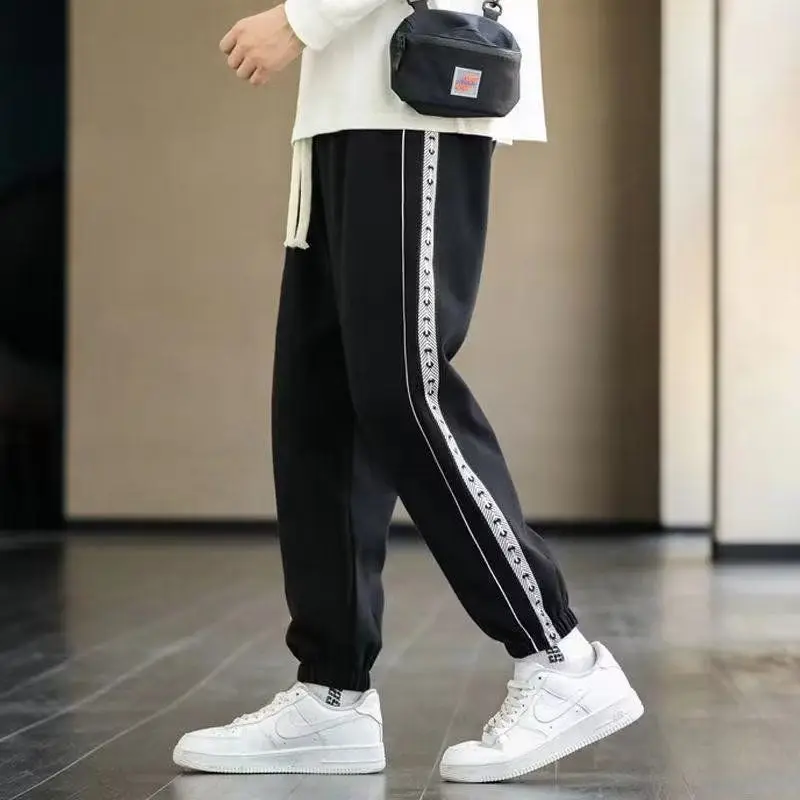 Korean Men Clothing Sweatpants Spring Summer New Streetwear Fashion Male Loose Straight Casual Grey Black Versatile Trousers