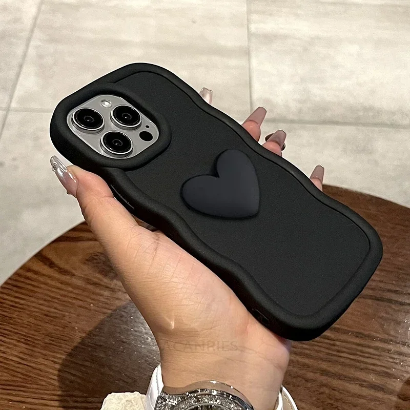 Custodia Per Telefono 3D Pieghettata Con Cuore D'amore Carino Per