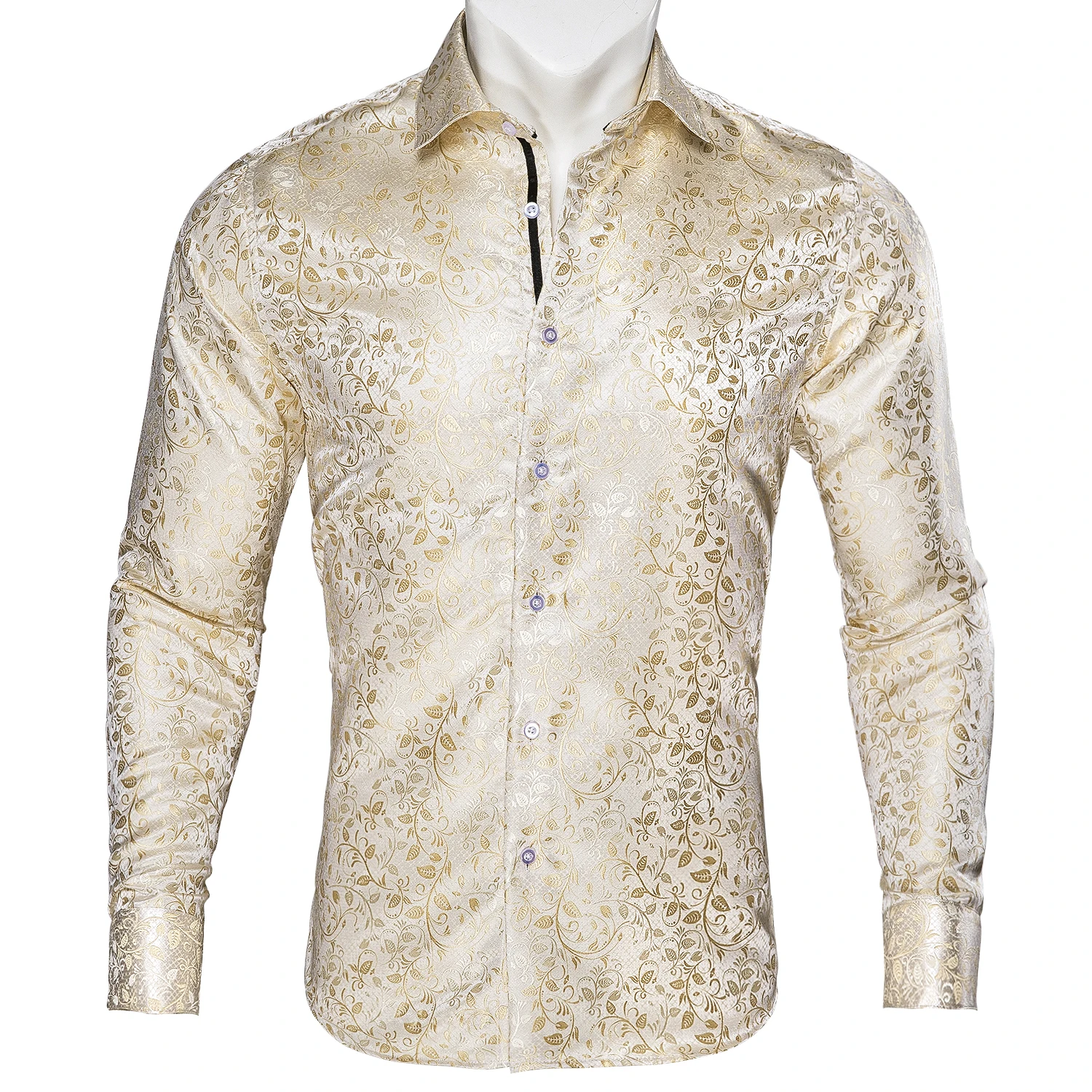 

Barry.Wang Luxury Khaki Paisley Silk Shirts Men Long Sleeve Casual Flower Shirts For Men Designer Fit Dress Shirt BY-0053