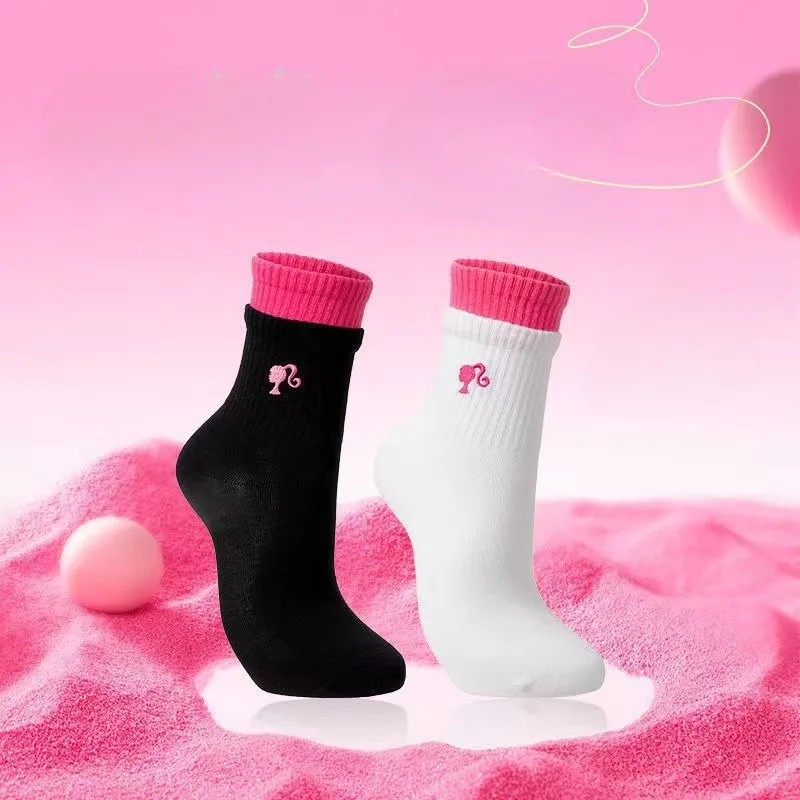 

Kawaii Mid-calf Socks New Barbie Cartoon Animation Peripheral Cute Fashion Ins Style Printed Letters Versatile Pink Sports Girl