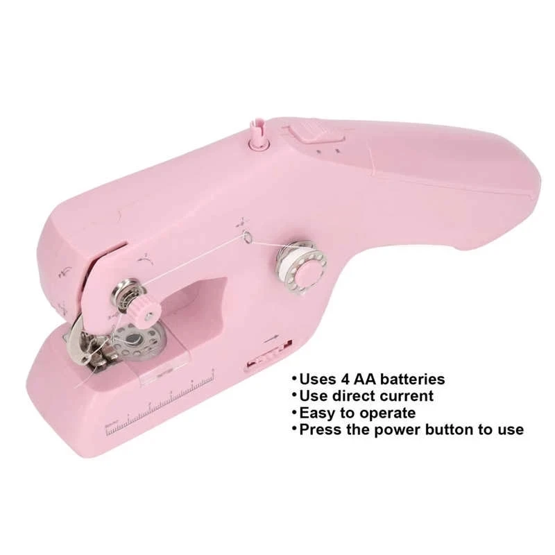 Sewing Machine Household Mini Handheld Portable Electric Two-wire Sewing Machine Pink White 2
