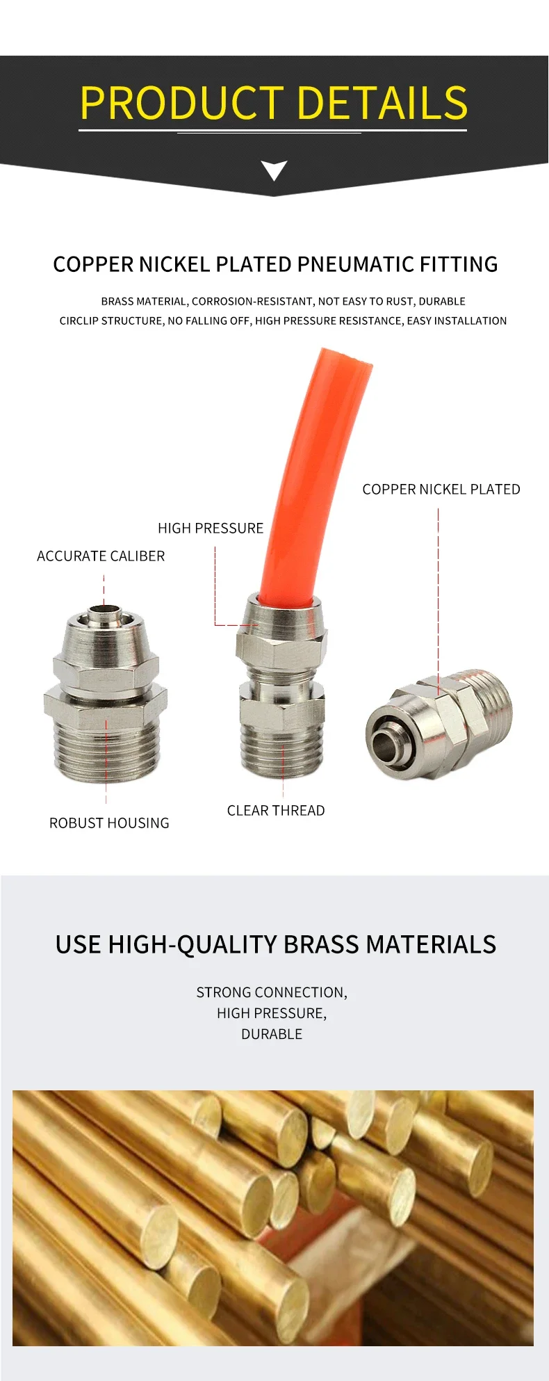 Description Picture 5 of item10PCS OD 4/6/8/10/12mm Hose Tube M5/1/8''/ 1/4'' 3/8'' 1/2'' Thread Pneumatic Fast twist Fittings Quick Joint Coupler Connector