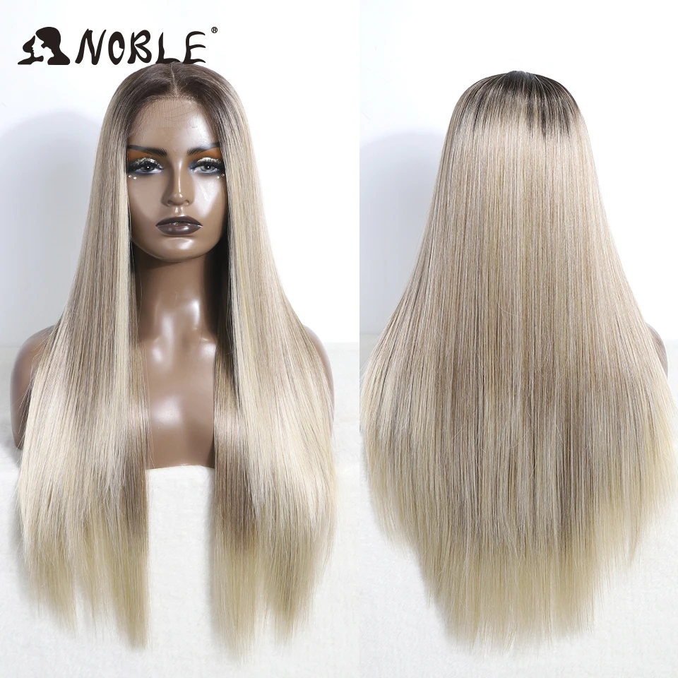 Noble Synthetic Lace Front Wig Lace Part Wig Long 28 Inch Cosplay Lace Wig Blonde Ombre Lace Wig for Women Synthetic Lace Wig