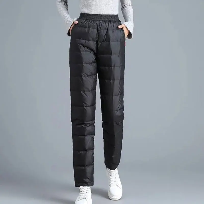 Winter Warm Down Pants Casual Elastic Waist Ankle Length Sweatpants Women Basic Outdoor Windproof Thick CottonPants 2022 Women ins ripped high waist skinny pants invisible open crotch jeans for women 2022 summer slim fit slimming pencil ankle length pants