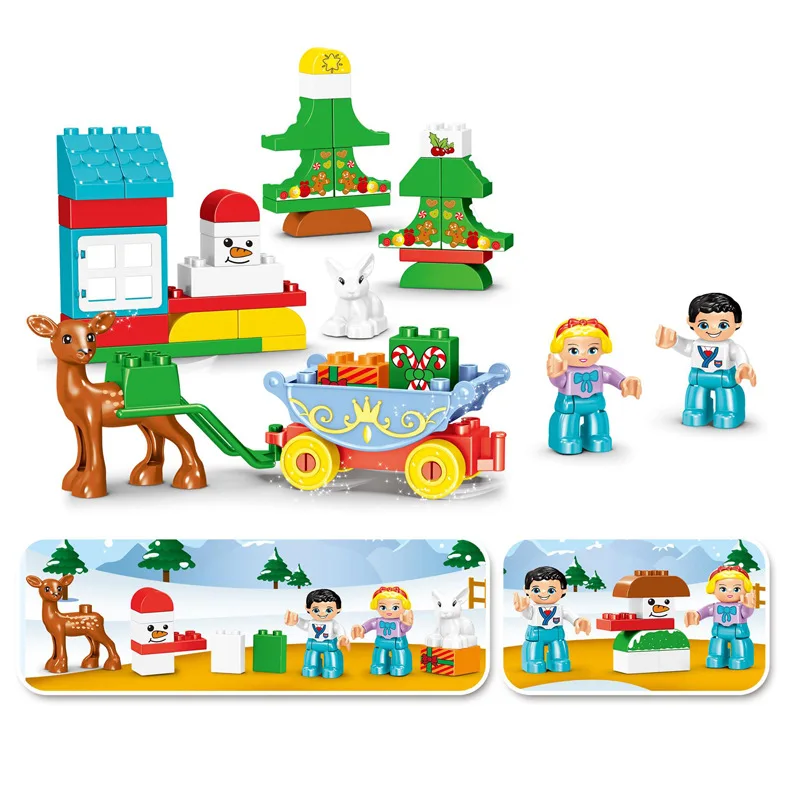 46pcs Big Particle Dupled Christmas City Elk Sleigh Building Blocks DIY Family Christmas Hut Tree Brick Kids Toy Kit for Kids images - 6