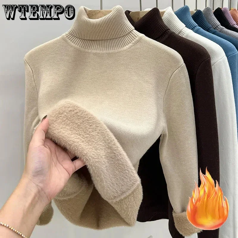 

Thicken Velvet Turtleneck Sweater Women Lined Warm Knitted Pullover Slim Top Winter Knitwear Jumper Korean Fashion
