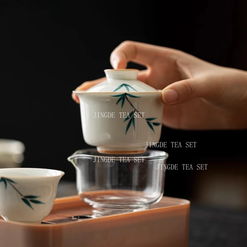 Portable Ceramic Tea Pot and Cup Set Boutique Tea Set Chinese Handmade Travel Teaware Gaiwan Custom Drinkware A Pot and A Cup