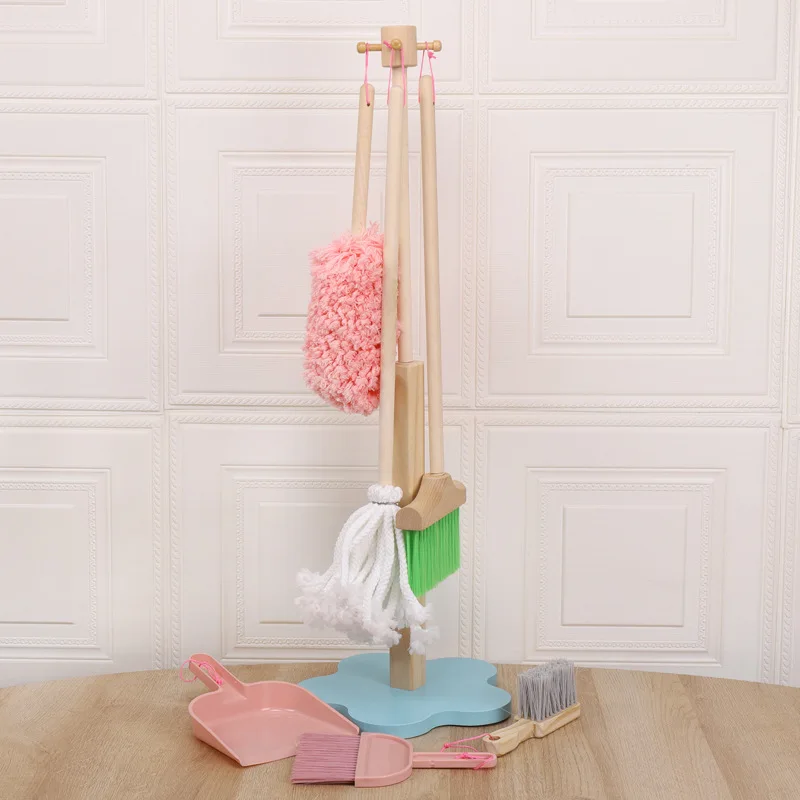 Children's Family Simulation Cleaning suit Early Education Wooden Bom Sweeping and Mopping Cleaning Tools Toys