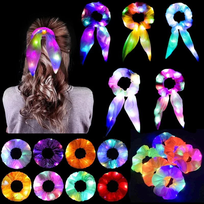 Popular Flashing Light Up Girls Hair Tie LED Luminous Scrunchies Headwear Women Scrunchy Hair Rope Hairband Accessories 10/50pcs glow headband,luminous hair bands