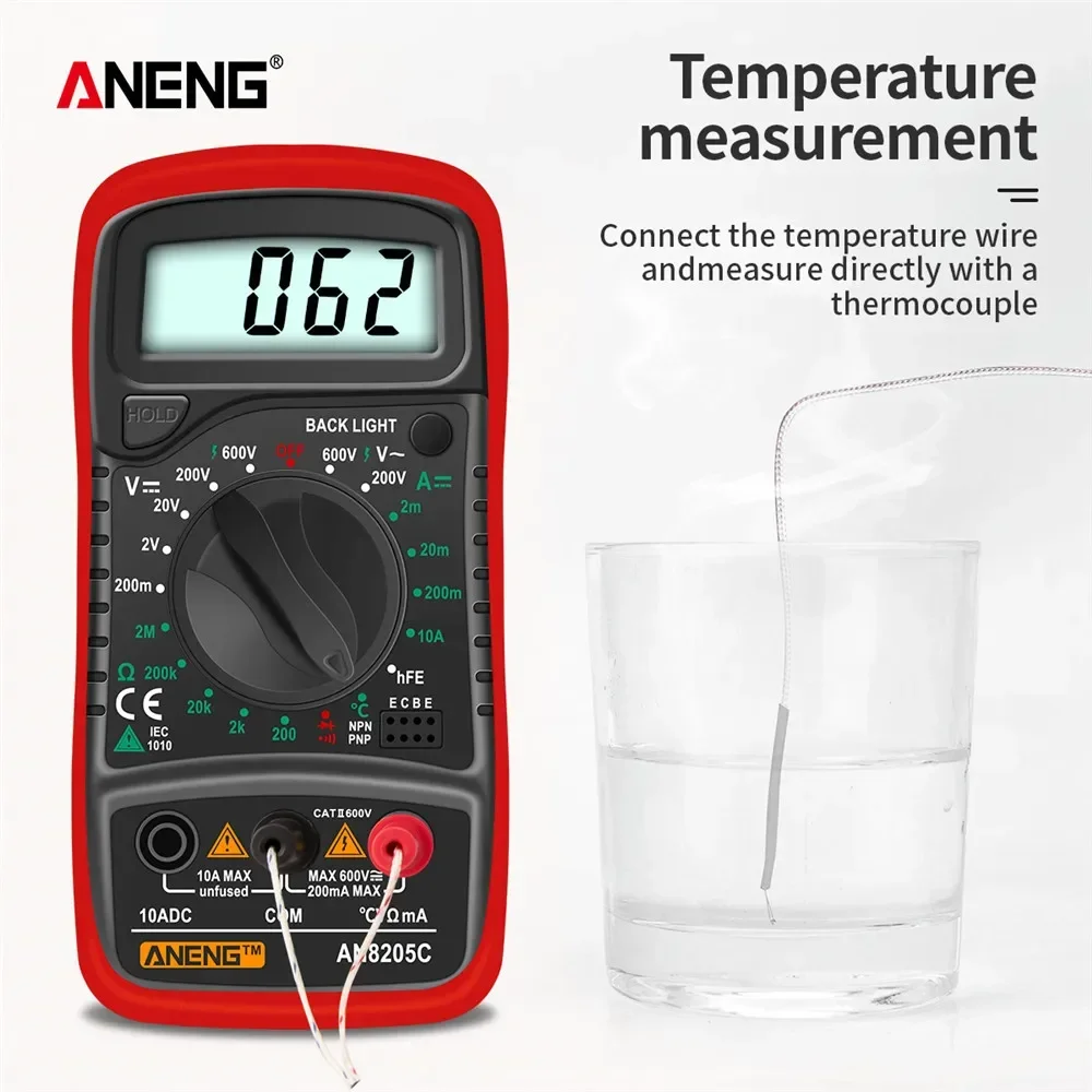 ANENG AN8205C Digital Multimeter AC/DC Ammeter Volt Ohm Multimetro Tester Meter With Thermocouple LCD Backlight Portable Buzzer digital multimeter multimeter tester