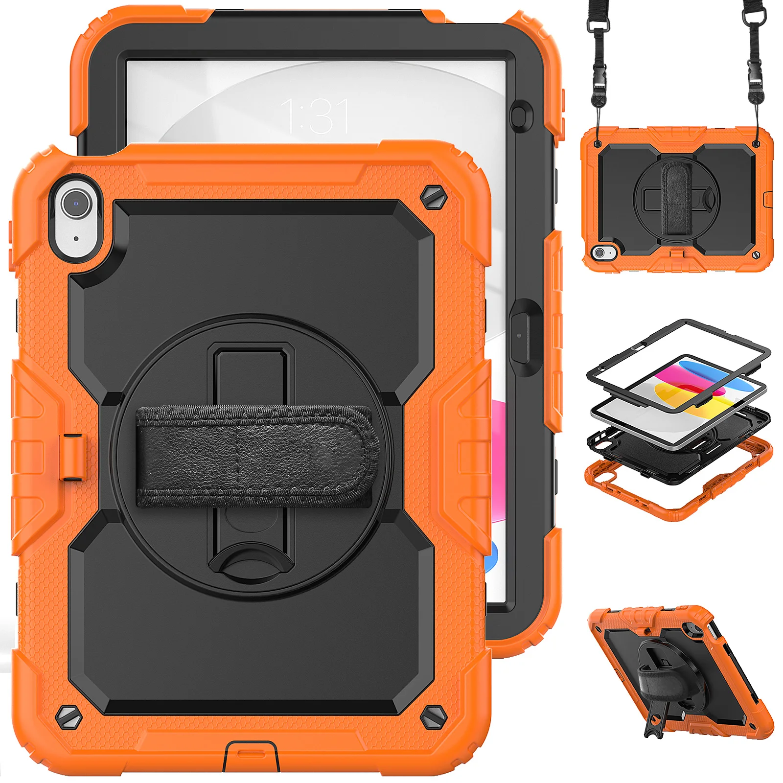 para Ipad 10th Generation Case 10.9 Polegada Militar Grau à Prova de Choque Protetor Silicone Capa Titular Lápis Mais Alça Alça Ombro