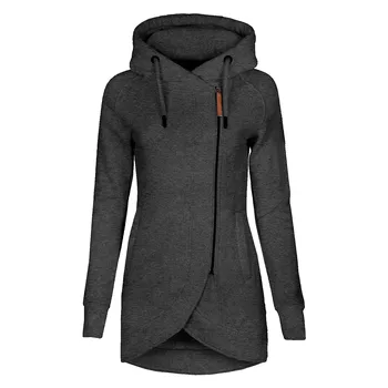 Women Solid Irregular Design Hooded Sweatshirt Fashion Turtleneck Pocket Split Hem Long Sleeve Zipper  Pullovers Top Streetwear 4