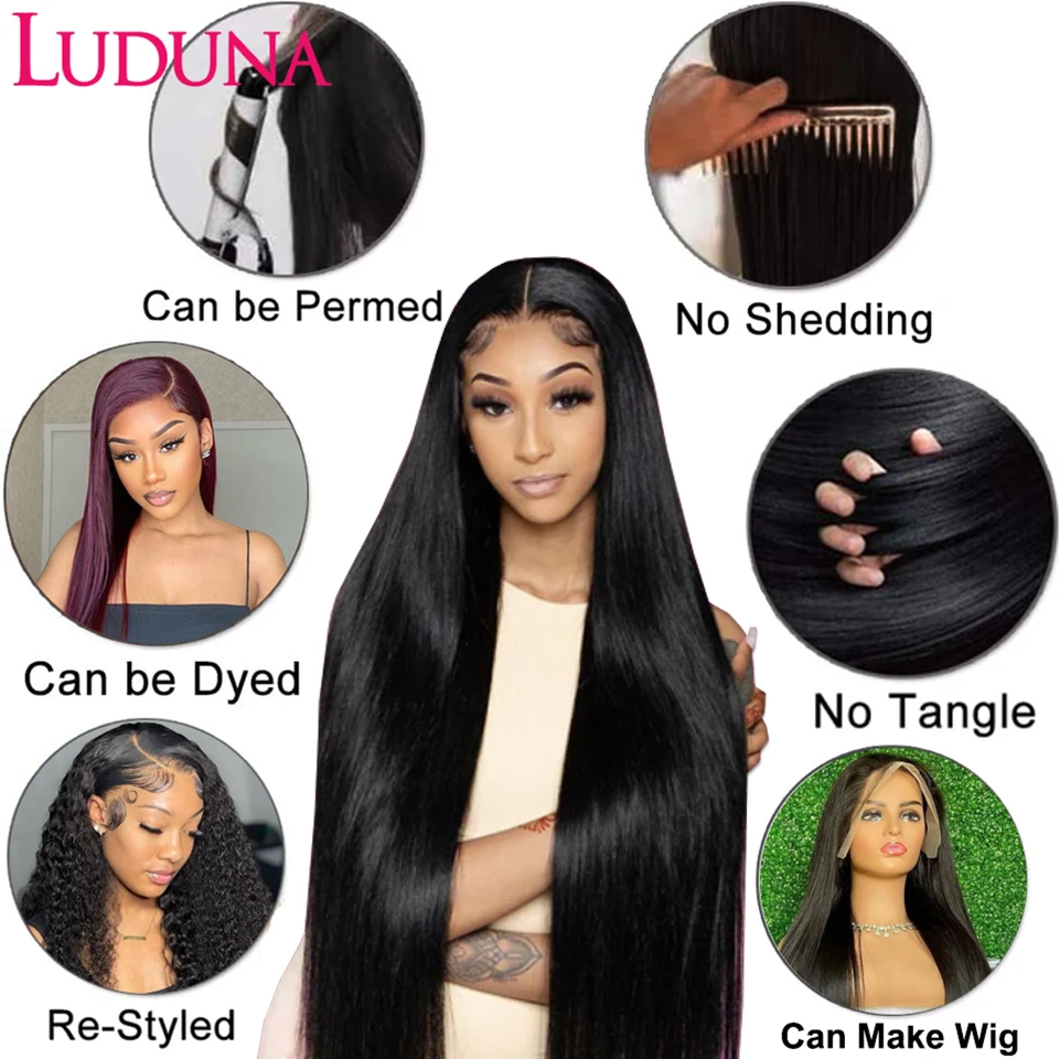 Luduna Straight Bundles Human Hair Brazilian Human Hair Bundles Remy Extensions 1/3/4 Bundle Deal Weave Double Weft Hair Weaving 5