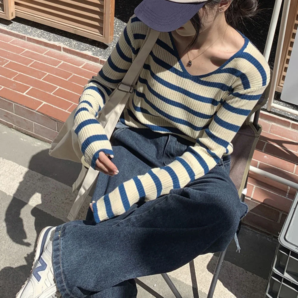 Women Striped Long Sleeve Sweater