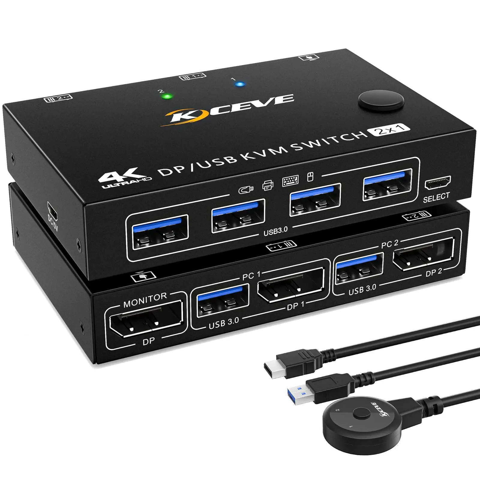 Commutateur KVM USB 3.0 HDMI 2 Ports - 4K@60Hz, 2K@144Hz - 2 PC Vers 1 écran + Ports USB-A Et USB-C