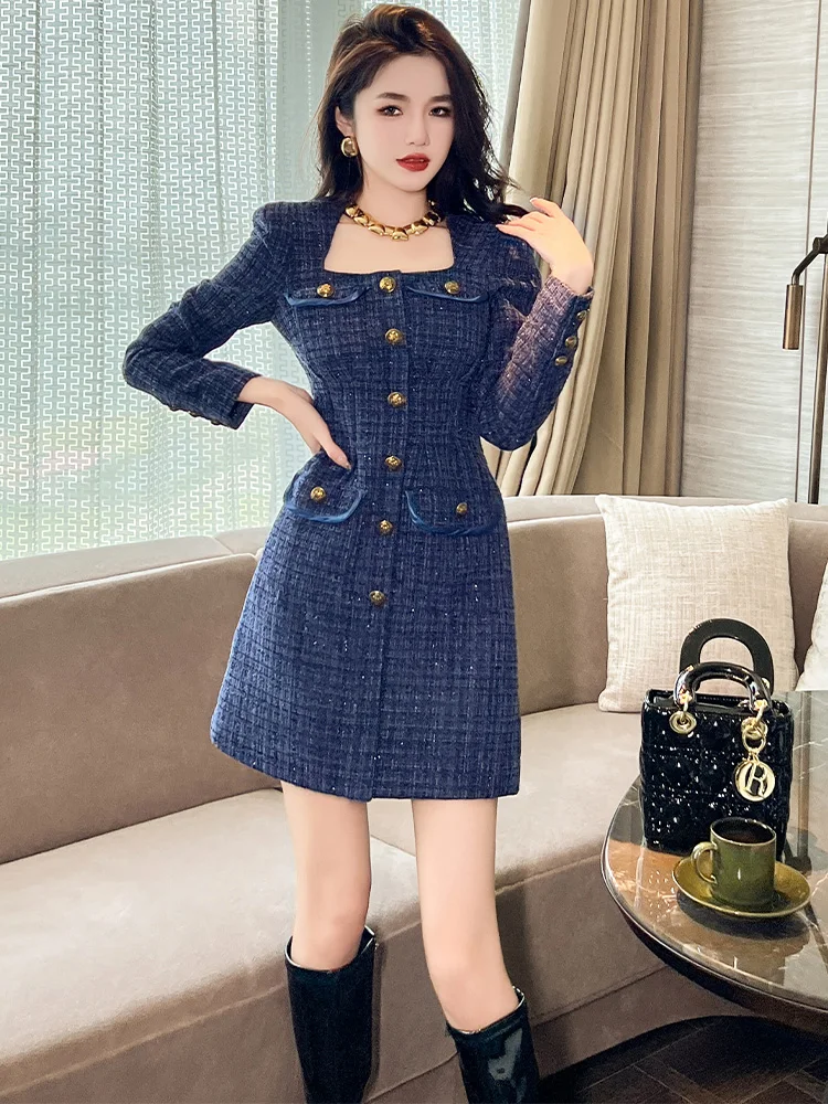 

Small Fragrant Wind Dress Spring and Autumn Women's Fashion French Elegance and Advanced Sense A-line Waist Slimming Skirt
