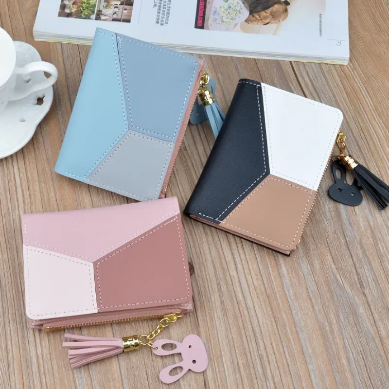 Holder Arrival Fashion Short Wallet Zipper Wallet Splice Patch Fashion Wallet Multi Card Slot Zero Wallet Card Holder Leather 2