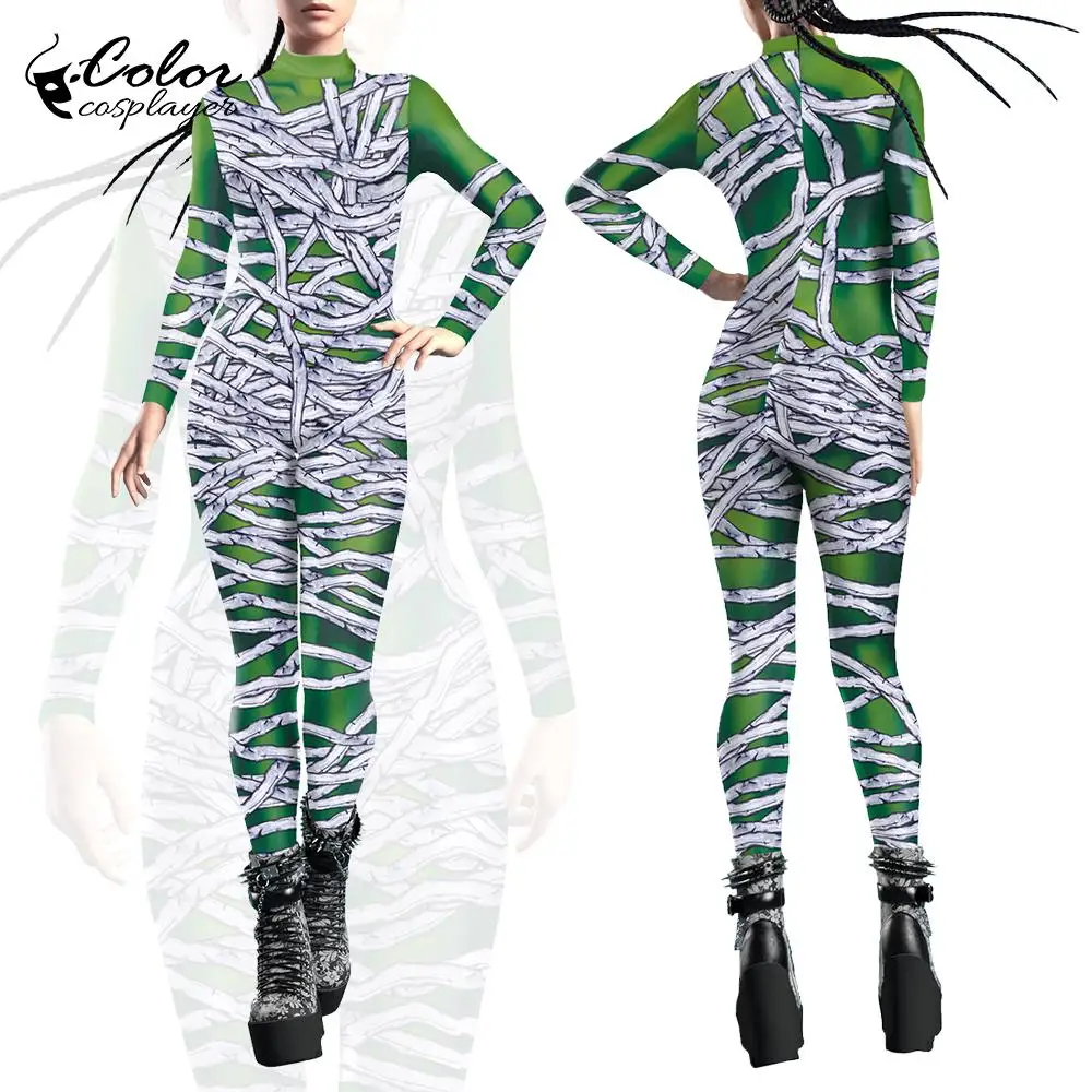 

Color Cosplayer Fancy Halloween Jumpsuit Women Carnival Cosplay Costume 3D Simulation Printing Catsuits Zipper Bodysuit