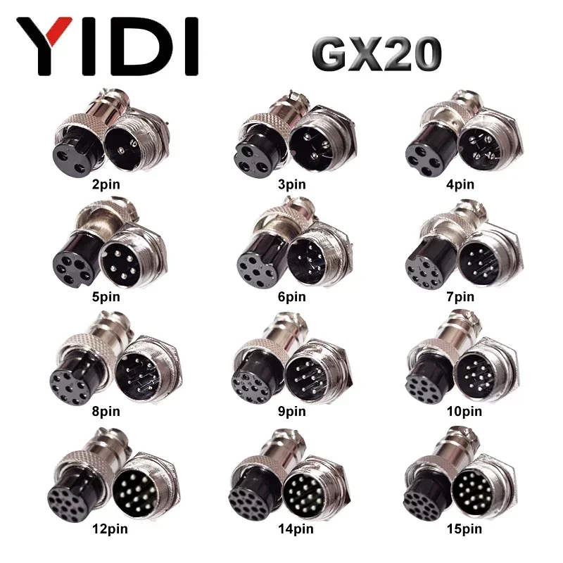 YIDI 5/10Set GX12 GX16 GX20 2 3 4 5 6 7 8 9 10 12 14 15 Pin Male
