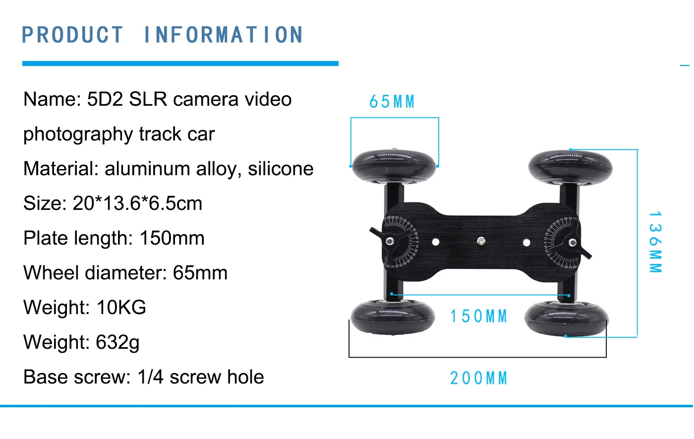 Rail Rolling Sliding Dolly Stabilizer Skater Slider for Camera Smartphone Photography Car with Smart Phone Clip and Ball Head
