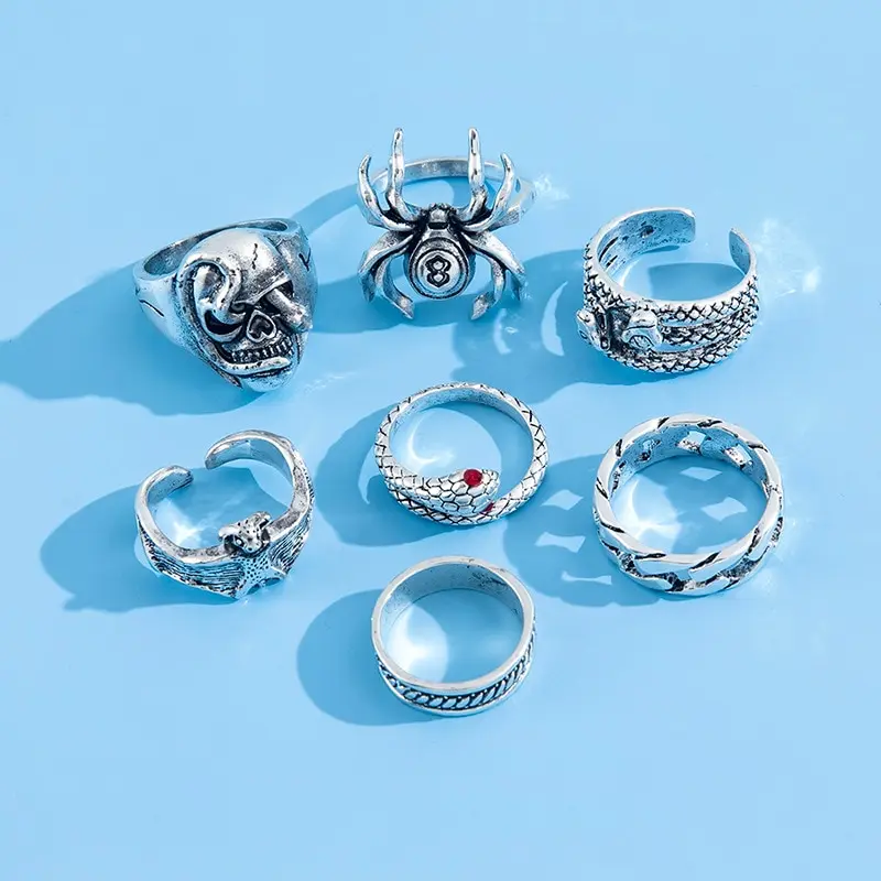 Ring Set Gothic Skeleton Unisex Punk Grunge Butterfly Frog Woman Man Jewelry Hip Hop Party Street Ring Accessories Gift
