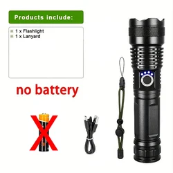 Ultra-Powerful Rechargeable LED Tactical Flashlight with USB Charging (No battery)