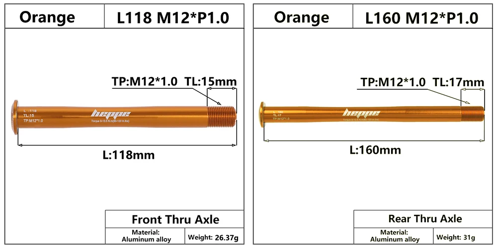 Description Picture 4 of itemHEPPE MTB Road Bike Ultra Light Thru Axle Front Fork Shaft Skewer 12x100/110 Rear Hub Thru Axle 12x142 12x148 Orange Thru Axle