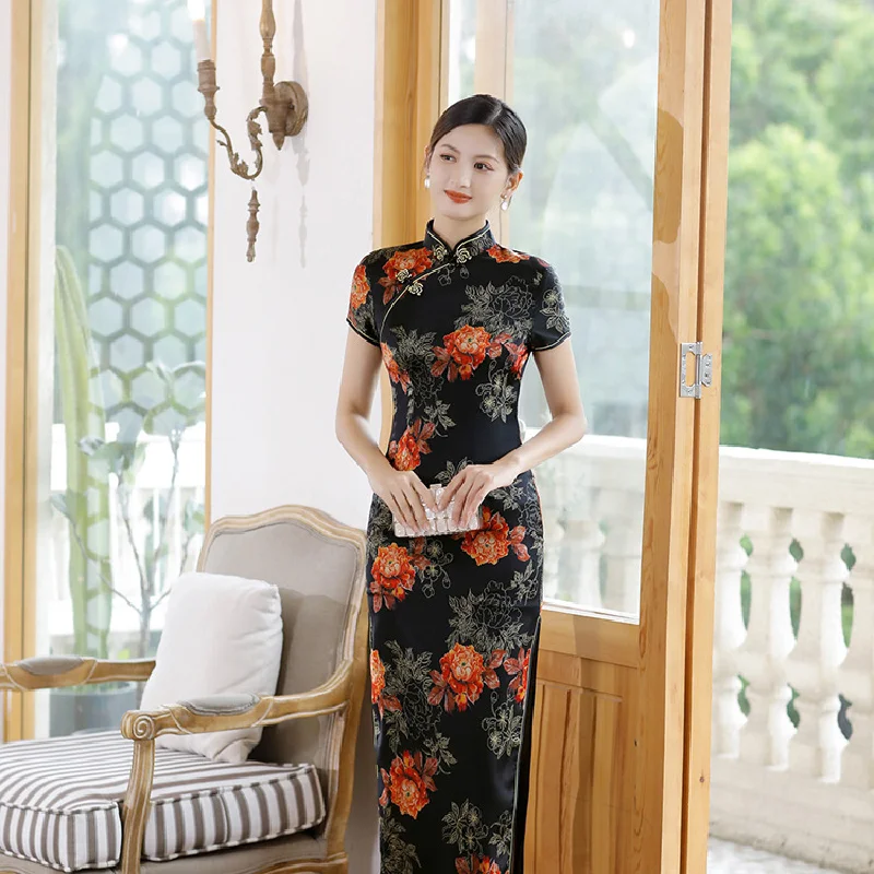 Robe chinoise traditionnelle chinoise à manches courtes pour