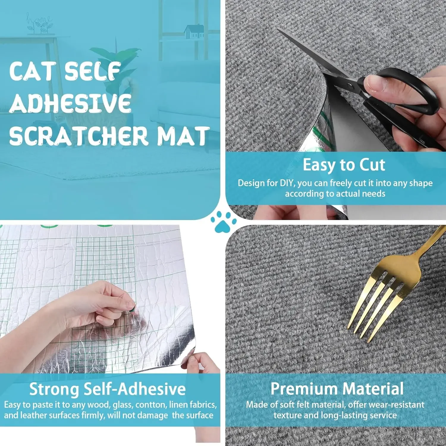 Cat Scratch Mat Trimmable Anti Cat Scratch Mat Self-Adhesive Carpet Mat Pad Cat Pet Scratcher Furniture Couch Corner Indoor Sofa Wall Protector
