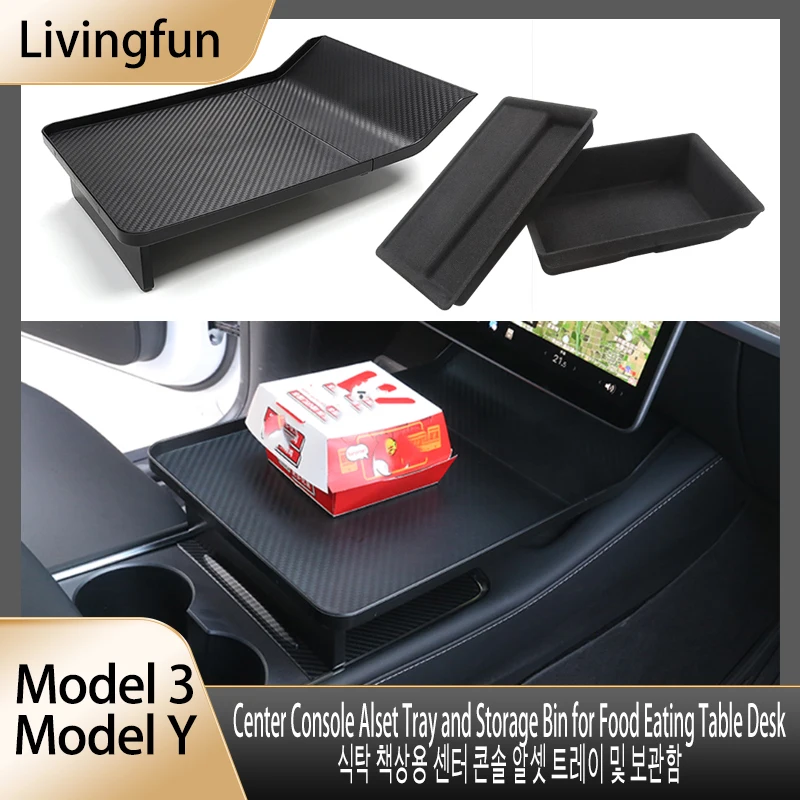 Livingfun ForTesla Model Y Model 3  Center Console Tray and Storage Bin for Food Eating Table Desk Tesla 2023 Accessories